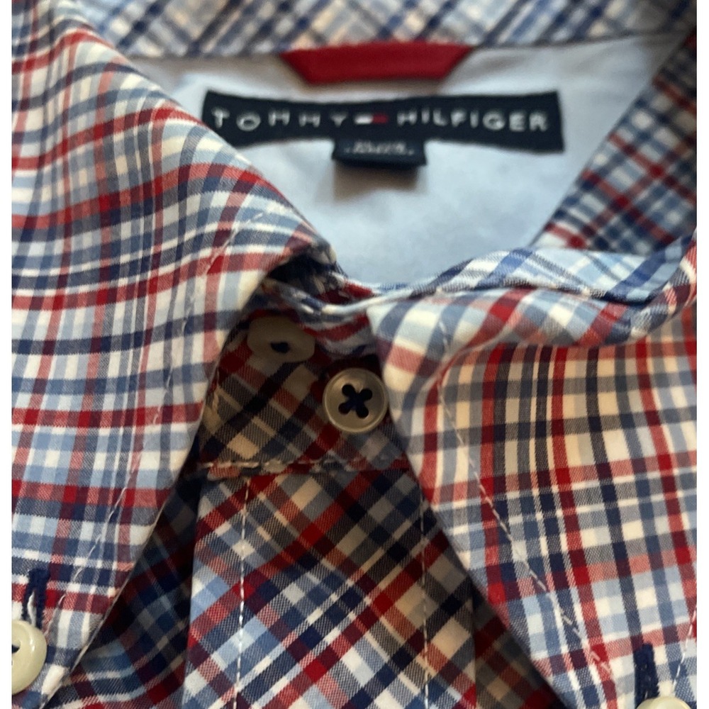 Tommy Hilfiger 80's 2ply Button Up Shirt Men's XL Red Blue Check‎ Long Sleeve - Picture 6 of 6